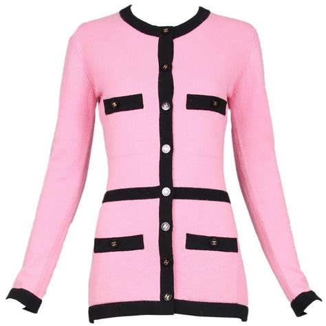 chanel pink and black cardigan|chanel cardigan sweatshirt.